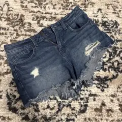 平成コーデ ダメージ加工ダークブルー デニムショートパンツ Y2K
