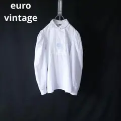 Euro vintage ユーロヴィンテージ　ブルーストライプ　鳥刺繍　ブラウス