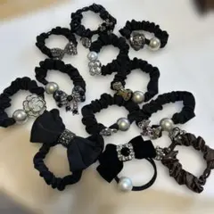 ビジュー付きブラックヘアゴムセット12個セット