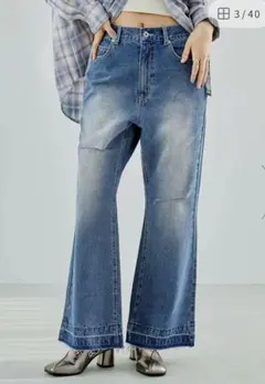 ライトブルー ブーツカットデニム Mサイズ