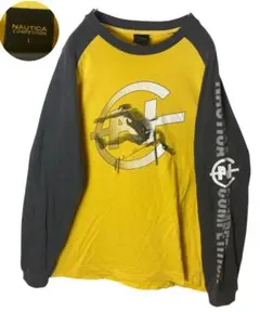 NAUTICAハードル走者ビッグプリント×袖でかロゴベースボールTシャツゆったりのサムネイル