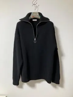 BEAUTY&YOUTH クリスプアゼ　ハーフジップコットンニット　ブラック　M