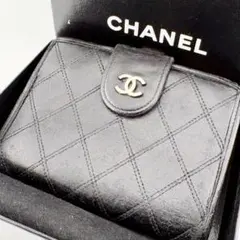 【良品】CHANEL シャネル コンパクト ビコローレ がま口 二つ折り財布 黒のサムネイル