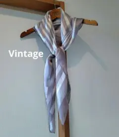 ★Vintage★大判　シルクスカーフ　チェック　シアー パープル クラシック