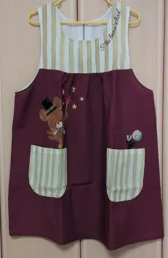 くまのがっこうワインレッド ストライプ エプロン