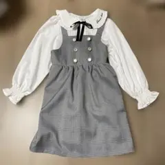 ジェニィラブ　リボンつき　フリルブラウス&チェック　ジャンパースカート