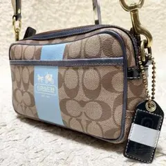 【美品】COACH 2way ショルダーバッグ　PVC レザー　ライトブルー系