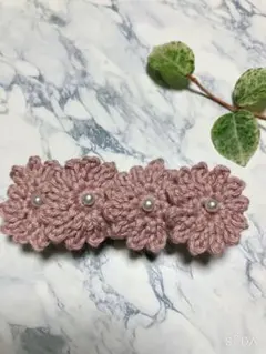 ハンドメイド ピンク 花モチーフ バレッタ 約8.5cm