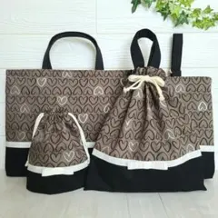 入園 セット モカ ハート リボン レッスンバッグ 上靴入れ 体操服袋 コップ袋