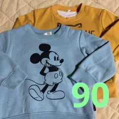 裏起毛 ミッキーマウス とネコ トレーナー２枚セット