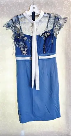 dAZZY 花柄刺繍フリル袖タイトドレス Lサイズ