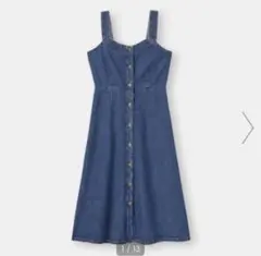 GU デニムフロントボタンジャンパードレスQ / S / 68 BLUE