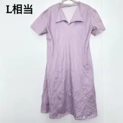 ワンピース 【L相当】 ピンク ギンガムチェック 半袖 ひざ下丈 襟付き 春夏