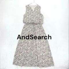 ノースリーブ花柄ロングワンピース M ウエストギャザー キーネック ガーリー 春