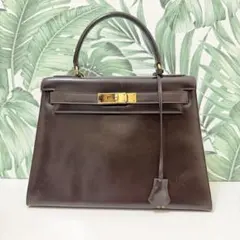 GINZA Kanematsuハンドバッグ ダークブラウン ゴールド金具