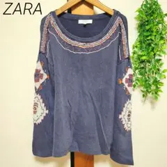 ZARA ザラ トレーナー スウェット ビーズ ウォッシュ加工 ヴィンテージ風