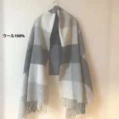 ストール マフラー ショール ひざ掛け 大判 チェック グレー ウール100
