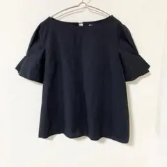 【オペークドットクリップ】タックスリーブブラウス 後ろ涙開き 半袖 綿混 M