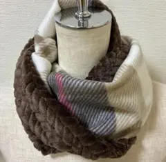 ❤️ベージュチェック❤️ジャガードボア　フリース　スヌード　マフラー　ブラウン　茶色