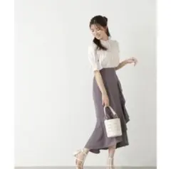 新品 Apuweiser-riche ラッフルボウタイドッキングワンピース M - メルカリ