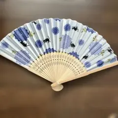 扇子 猫柄 ブルー系