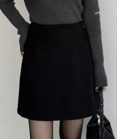ウールライク 起毛 ミニスカート 黒 インナーパンツ付き