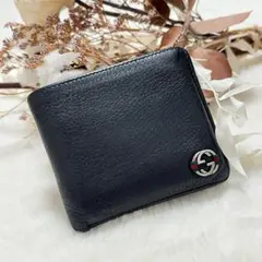 GUCCI インターロッキングG 二つ折り財布 レザー ブラックのサムネイル