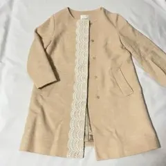 Bon mercerie ノーカラージャケット 38 ベージュピンク　レース