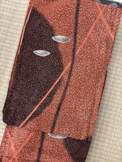 アンティーク 幾何学模様 レトロモダン 朱赤系 袷 着物