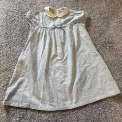 プティットフルール　ストライプ柄 半袖ワンピース コーデュロイ襟　120サイズ