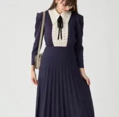 snidel ブラウスカラードッキング プリーツニットワンピース 0サイズ