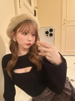 フロントオープンリボンフレアスリーブニットトップス