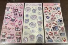 サンリオ 3枚セット ラメ入り樹脂もりシール2枚、すりガラス風シール1枚