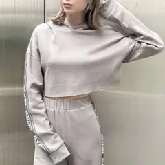 GYDA ラインスリーブショートパーカー フリーサイズ ベージュ グレー