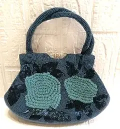 ビーズ刺繍 ハンドバッグ 和装用バッグ 花柄 昭和レトロ ネイビー