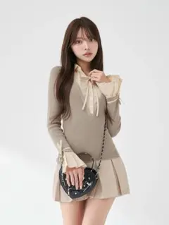 darich シャツドッキングプリーツミニワンピース GRY FREE