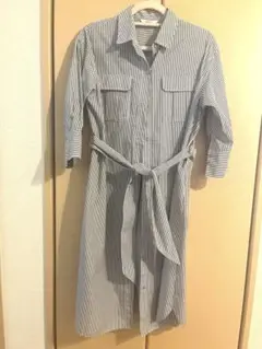 美品【BEAMS】ストライプ 長袖 シャツワンピース ベルト付き