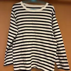 キッズ ユニクロ 白紺ストライプ 長袖 Tシャツ カットソー 110 ボーダー