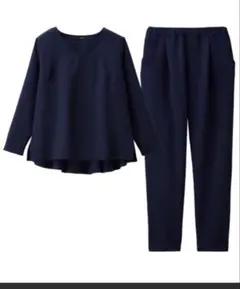 【2点セット】洗える/ストレッチ　ペプラムブラウス＆テーパードパンツセットアップ