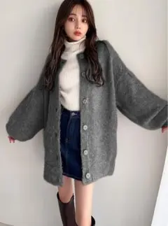 前後2Wayモヘヤタッチニットカーディガン[an1244]