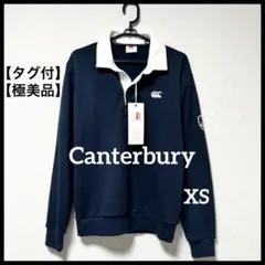 【極美・タグ付】Canterbury ラガーシャツ 長袖 コットン 紺×白 XS
