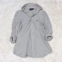 美品✨ラルフローレン ニットドレスシャツ ストライプ グレージュ 現行 S
