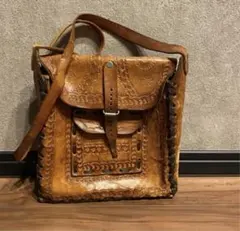 ヴィンテージ 型押し レザー ショルダーバッグ