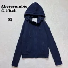 アバクロンビー&フィッチ ニット ブルゾン ジップアップ M ネイビー フード
