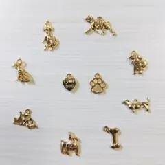 犬モチーフチャームセット ゴールドカラー 10点 ハンドメイド素材①