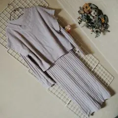 ベージュ リブ編み ニット セットアップベスト