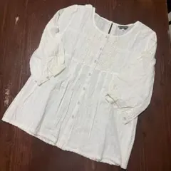 レース　刺繍　かぎ針　ブラウス 七分袖 ホワイト XL LL