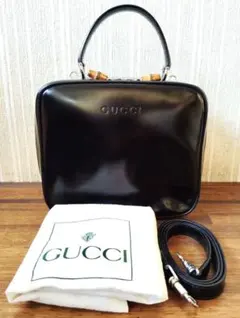 GUCCI　グッチ　ハンドバッグ　ショルダーバッグ　2WAY　エナメル　ブラック