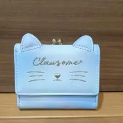 3つ折財布 猫 水色 女の子 小銭入れ 合成皮革