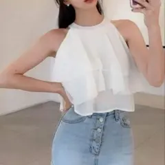 SHEIN DAZY シフォンブラウス トップス ホルダーネック 白